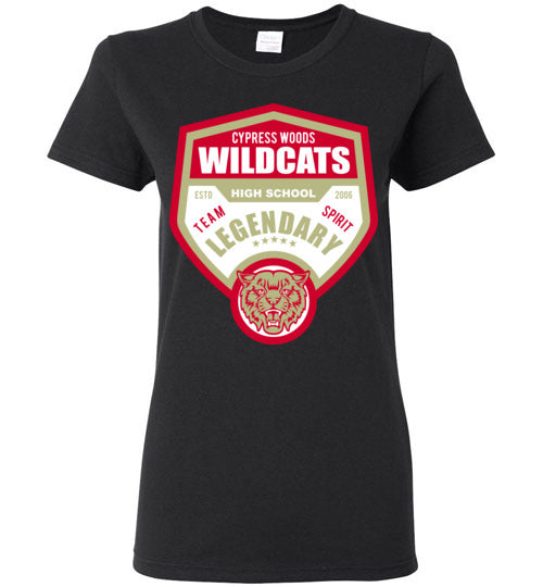 Cypress Woods High School Wildcats Women's Black T-shirt 14