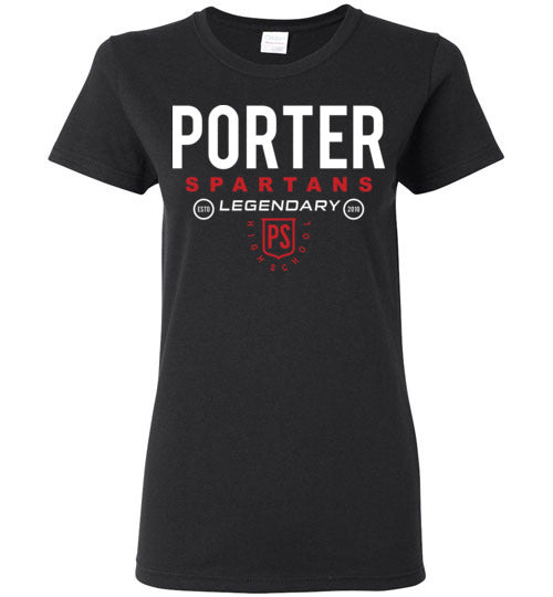 Porter High School Spartans Women's Black T-shirt 03