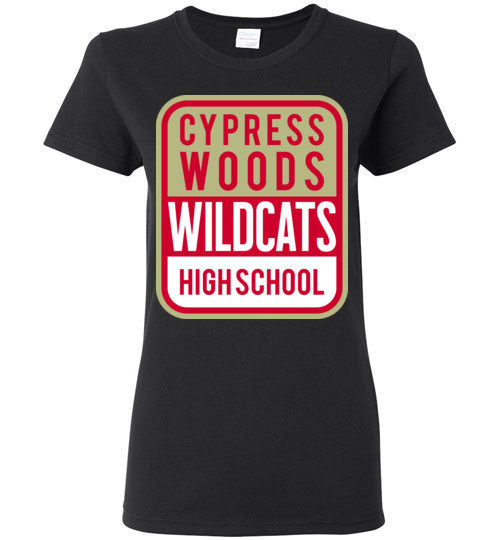 Cypress Woods High School Wildcats Women's Black T-shirt 01