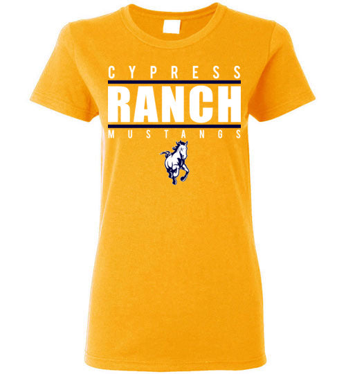 Cypress Ranch High School Mustangs Women's Gold T-shirt 07
