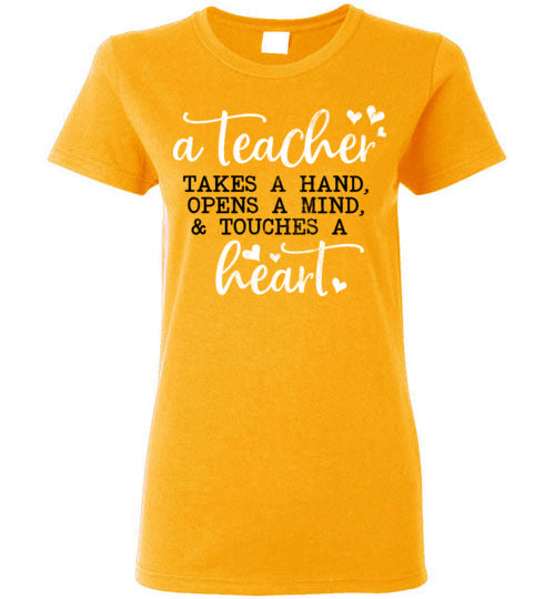 A Teacher Takes A Hand Gold Ladies T-shirt Design 01