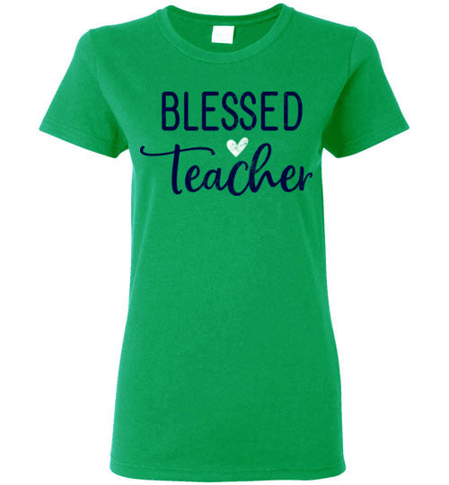 Irish Green Ladies Teacher T-shirt - Design 09 - Blessed Teacher