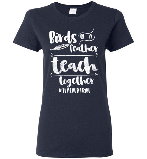 Ladies Navy T-shirt - Teacher Design 03 - Birds Of A Feather