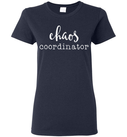 Navy Ladies Teacher T-shirt - Design 07 - Chaos Coordinator