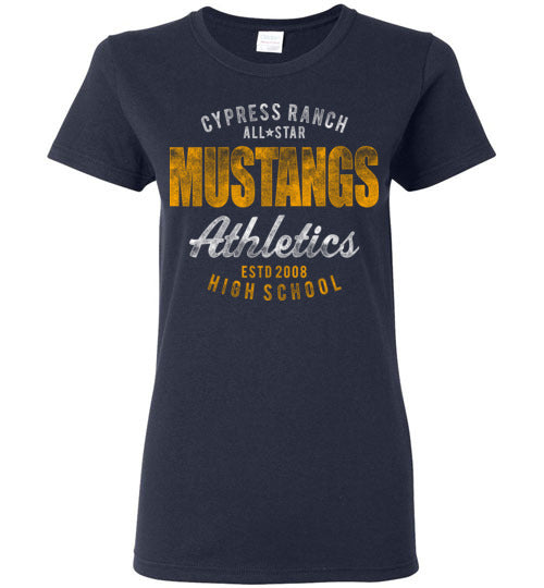 Cypress Ranch High School Mustangs Women's Navy T-shirt 34