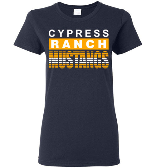 Cypress Ranch High School Mustangs Women's Navy T-shirt 35