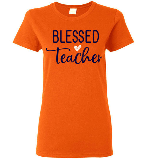 Orange Ladies Teacher T-shirt - Design 09 - Blessed Teacher