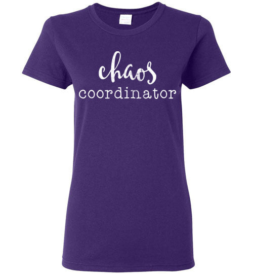 Purple Ladies Teacher T-shirt - Design 07 - Chaos Coordinator