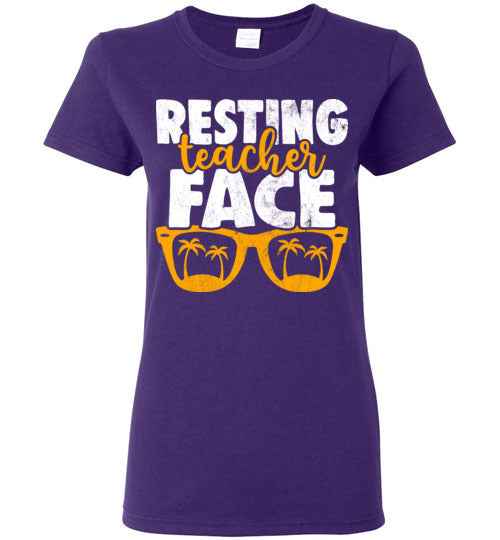 Purple Ladies Teacher T-shirt - Design 15 - Resting Teacher Face