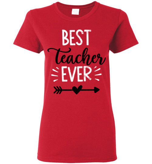 Red Ladies Teacher T-shirt - Design 13 - Best Teacher Ever