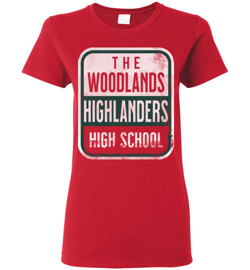 The Woodlands High School Highlanders Women's Red T-shirt 01