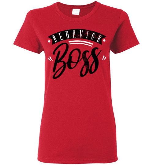 Red Ladies Teacher T-shirt - Design 42 - Behavior Boss