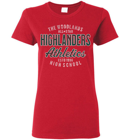 The Woodlands High School Highlanders Women's Red T-shirt 34