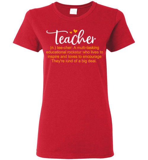 Red Ladies Teacher T-shirt - Design 16 - Teacher Meaning