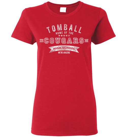 Tomball High School Cougars Women's Red T-shirt 96