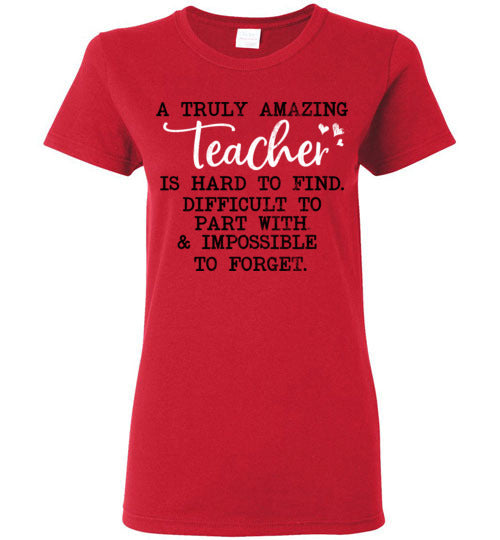 Ladies Red T-shirt - Teacher Design 04 - A Truly Amazing Teacher