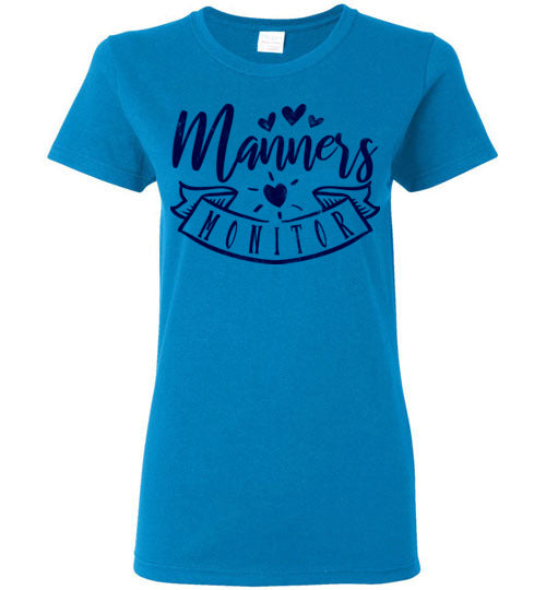 Sapphire Ladies Teacher T-shirt - Design 38 - Manners Monitor