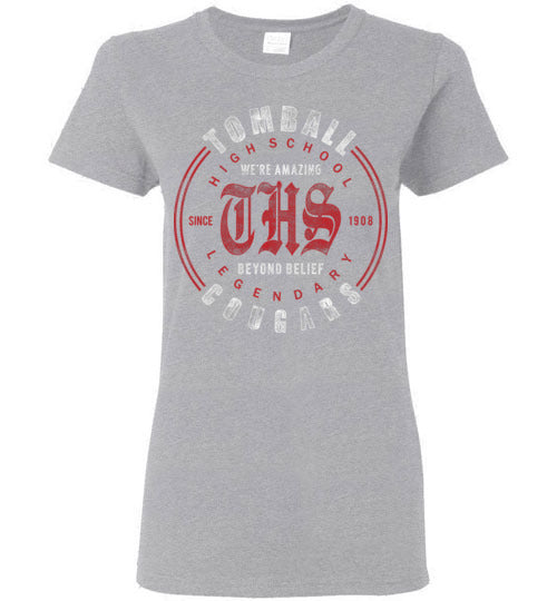 Tomball High School Cougars Women's Sports Grey T-shirt 15