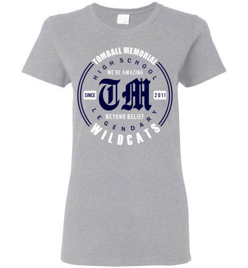 Tomball Memorial High School Wildcats Women's Sports Grey T-shirt 15