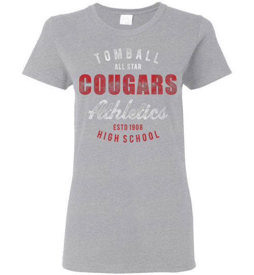 Tomball High School Cougars Women's Sports Grey T-shirt 34