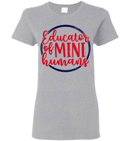 Sports Grey Ladies Teacher T-shirt - Design 26 - Educator Of Mini Humans