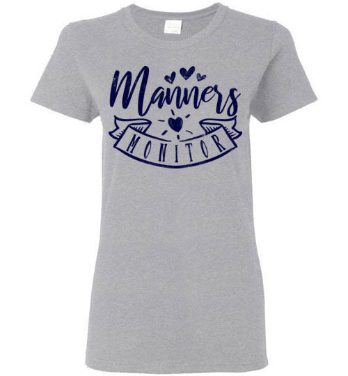 Sports Grey Ladies Teacher T-shirt - Design 38 - Manners Monitor