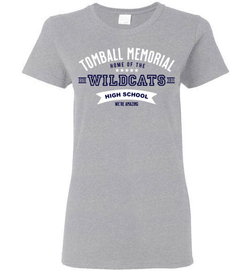 Tomball Memorial High School Wildcats Women's Sports Grey T-shirt 96