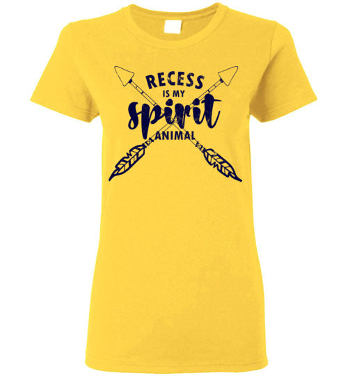 Daisy Ladies Teacher T-shirt - Design 14 - Recess Is My Spirit Animal