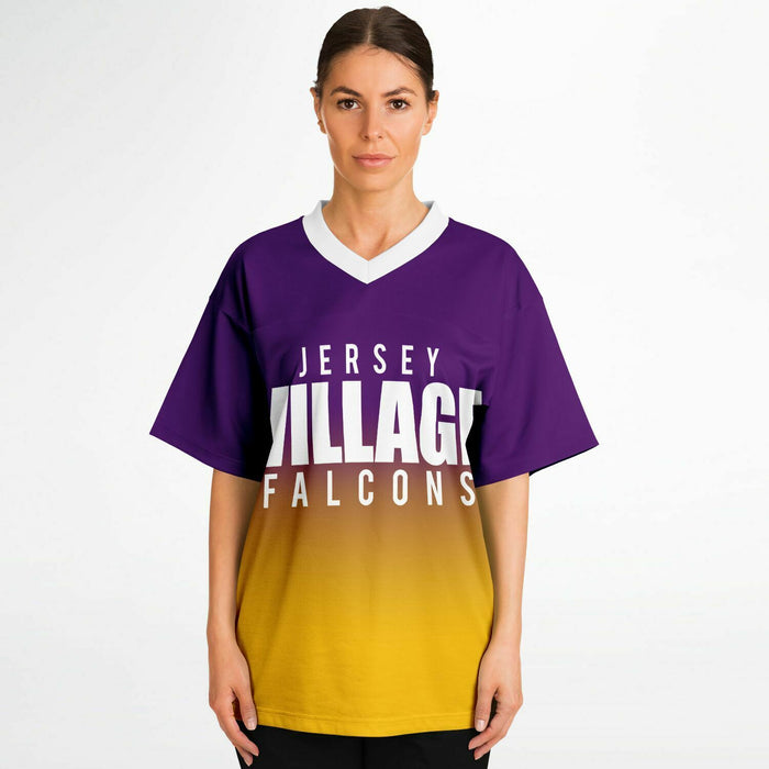 Women wearing Jersey Village Falcons football jersey