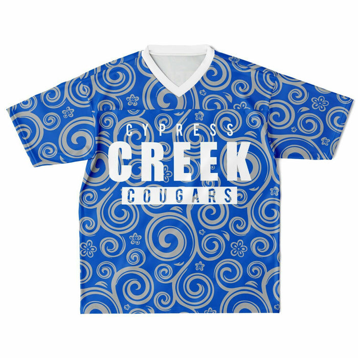 Cypress Creek Cougars football jersey laying flat - front 