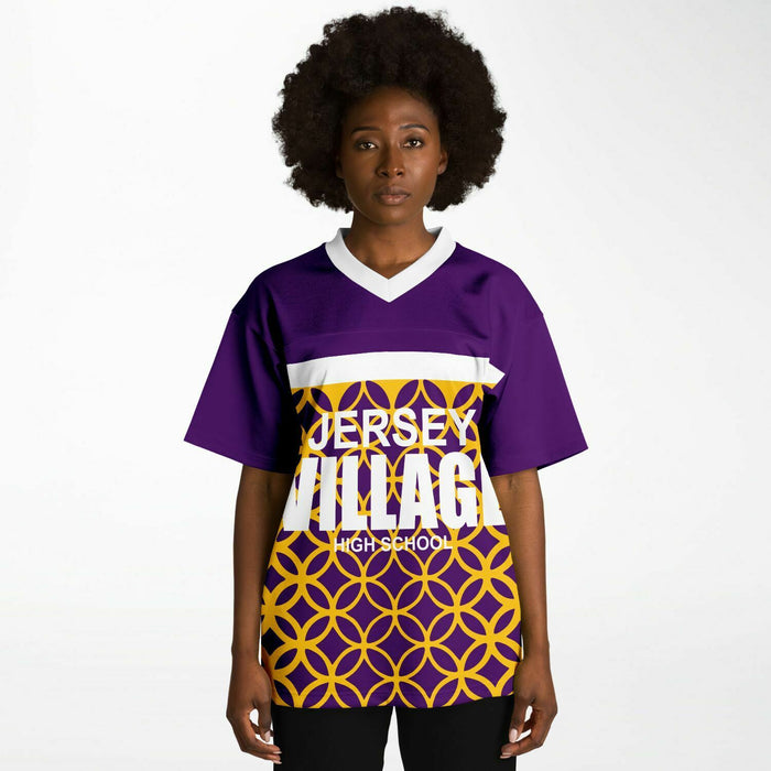 Black woman wearing Jersey Village Falcons football Jersey