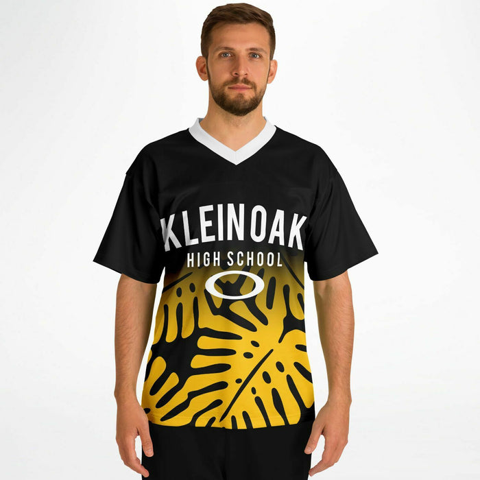 Man wearing Klein Oak Panthers football jersey