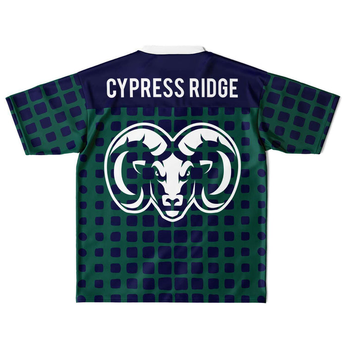 Cypress Ridge Rams football jersey laying flat - back