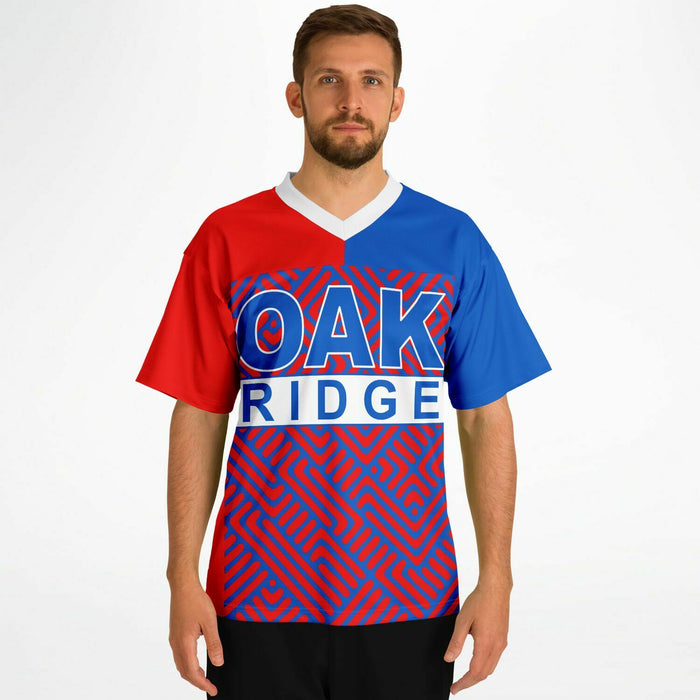 Man wearing Oak Ridge War Eagles High School football jersey