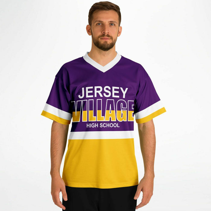 Man wearing Jersey Village Falcons football jersey