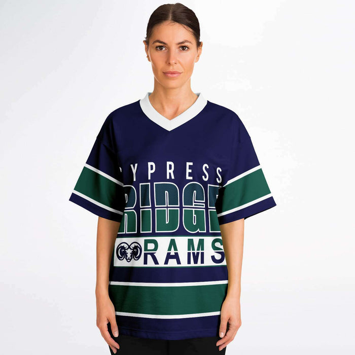 Women wearing Cypress Ridge Rams football jersey