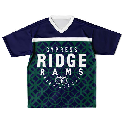 Cypress Ridge Rams football jersey laying flat - front 