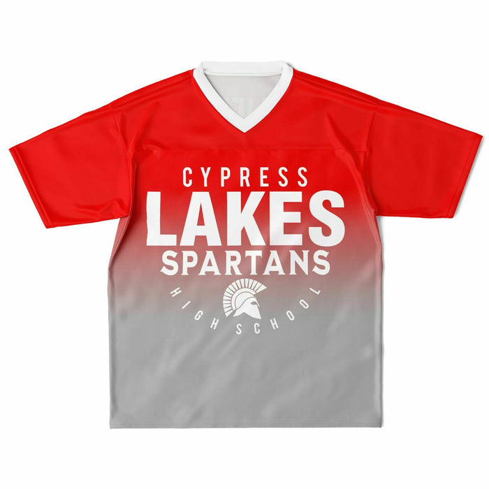 Cypress Lakes Spartans football jersey laying flat - front 