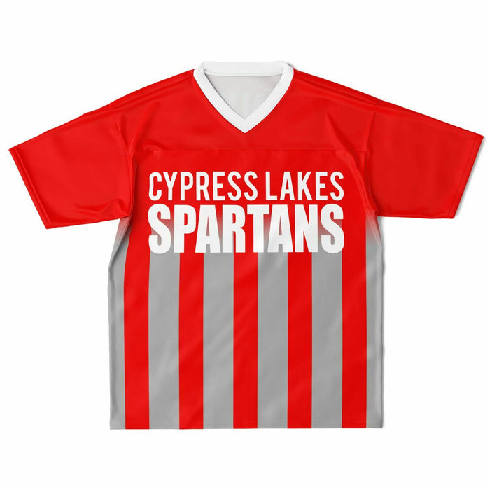 Cypress Lakes Spartans football jersey laying flat - front 