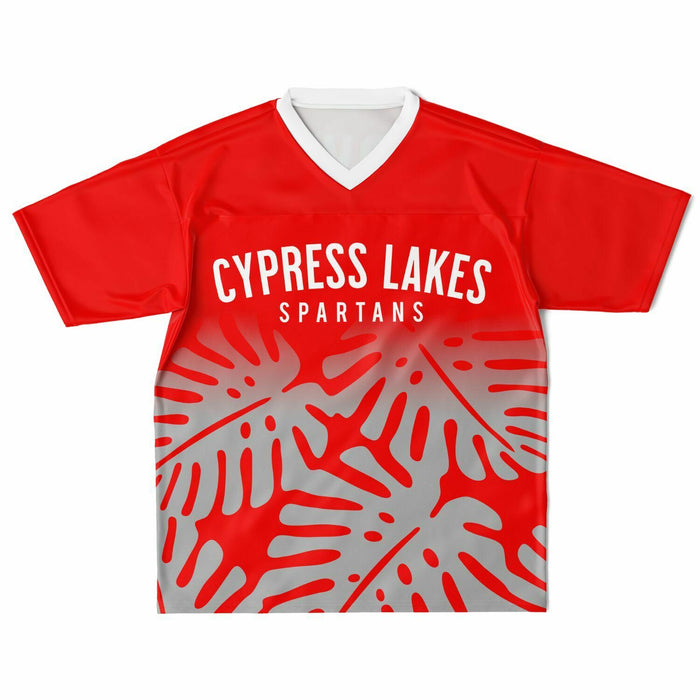 Cypress Lakes Spartans football jersey laying flat - front 