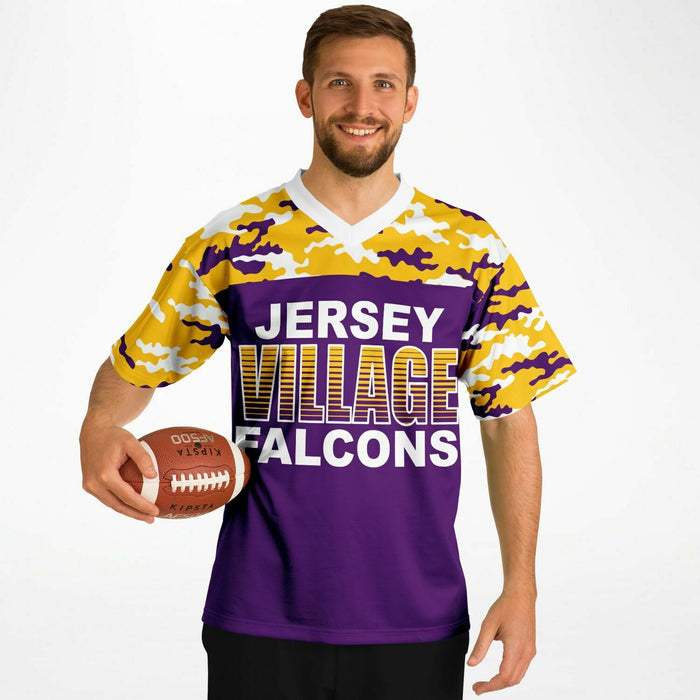 Man wearing  Jersey Village Falcons football Jersey