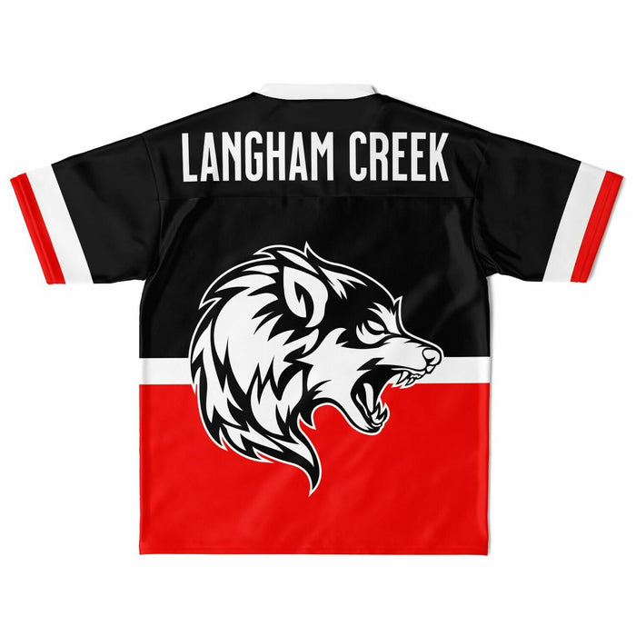 Langham Creek Lobos football jersey laying flat - back