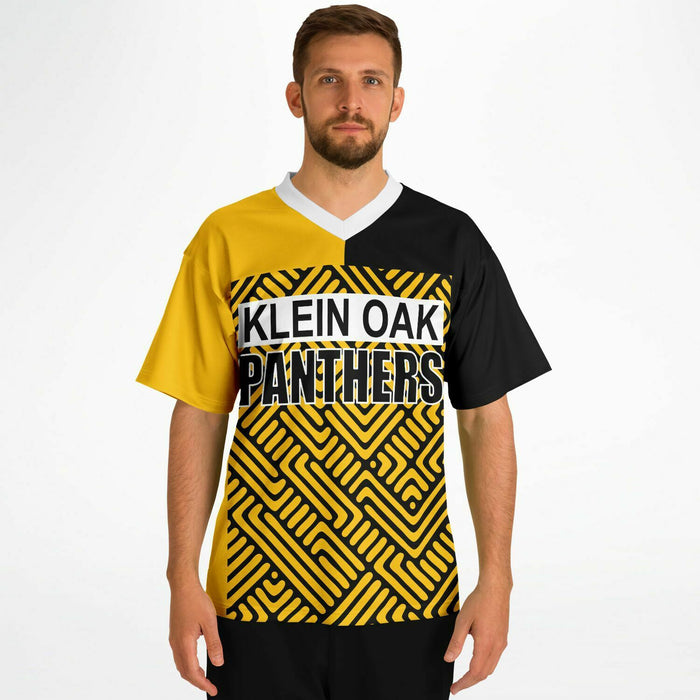 Man wearing Klein Oak Panthers football jersey