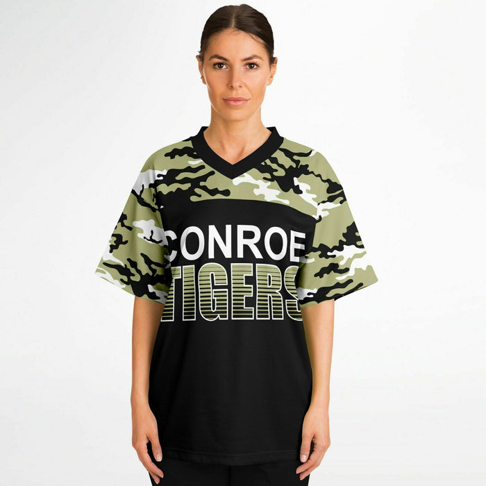 Women wearing Conroe Tigers football jersey 08