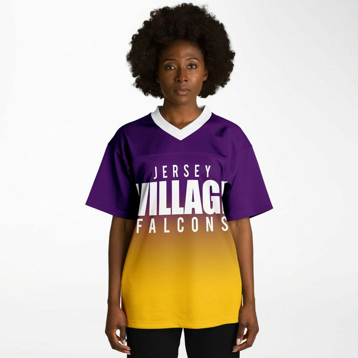 Black woman wearing Jersey Village Falcons football Jersey