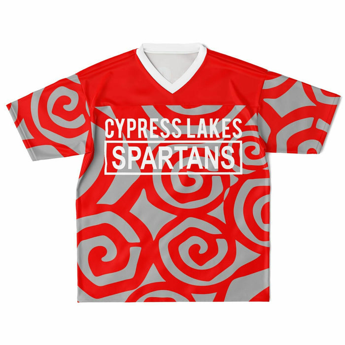 Cypress Lakes Spartans football jersey laying flat - front 