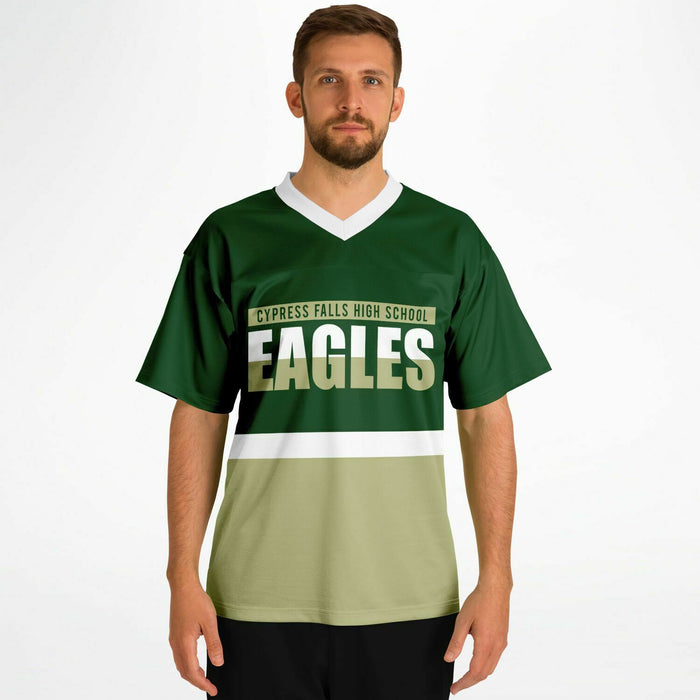 Man wearing Cypress Falls Eagles football jersey 10