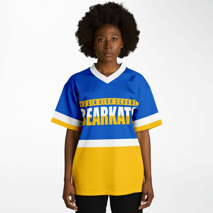 Black woman wearing Klein Bearkats football Jersey