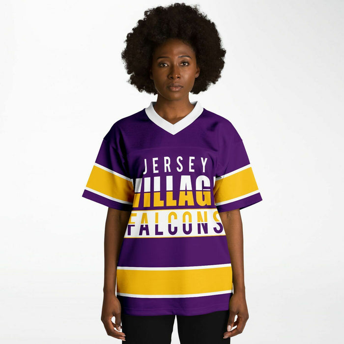 Black woman wearing Jersey Village Falcons football Jersey