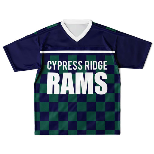 Cypress Ridge Rams football jersey laying flat - front 